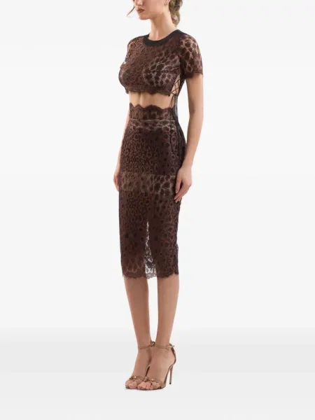 Bluză Imroska cu șireturi cu imagine cu model leopard maro