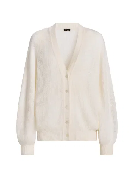 Cardigan Kiton tricotate cu decolteu în V alb