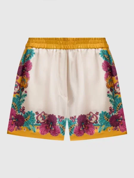 Шорти Zodiac Placée Marigold із шовку з квітковим принтом La Doublej бежеві