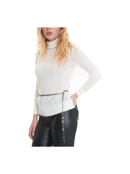 Sweter z golfem Michael Kors wełniany z paskiem biały