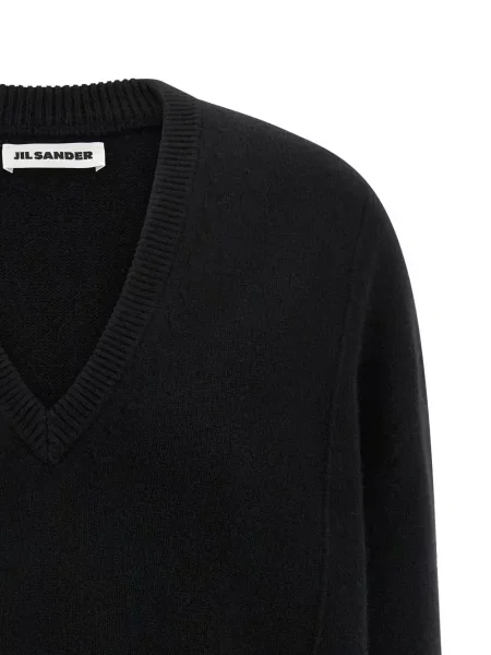 Pulover Jil Sander cu decolteu în V negru