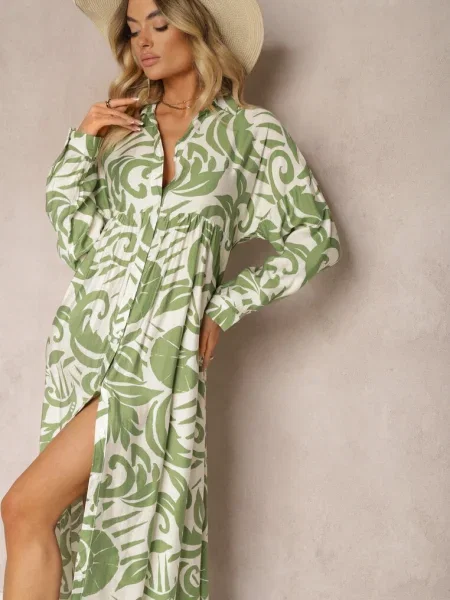 Rochie clos tip cămașă cu și volan Kelloena verde