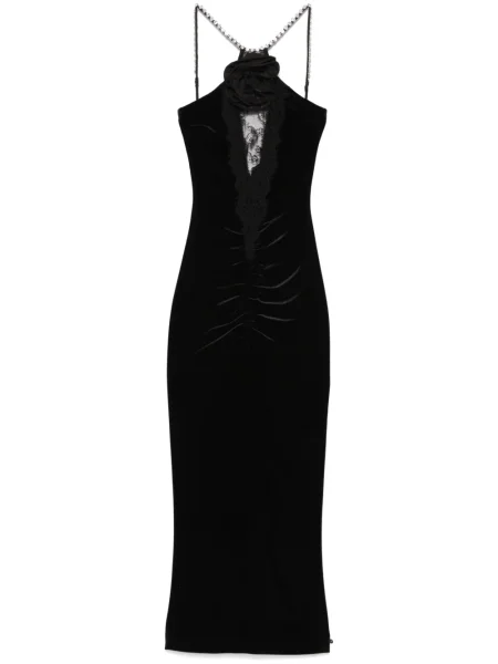 Aksamitna sukienka midi Nissa w kwiatki do kolan czarna