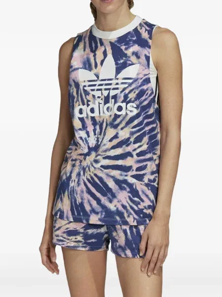 Pantaloni Adidas de catifea cu imagine cu legături albastru