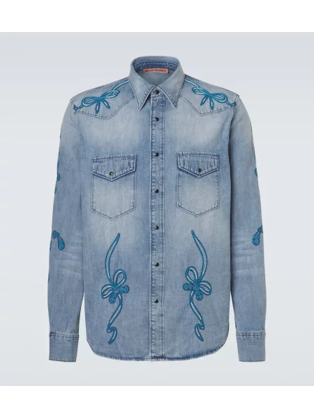 Džínová košile Acne Studios s výšivkou modrý
