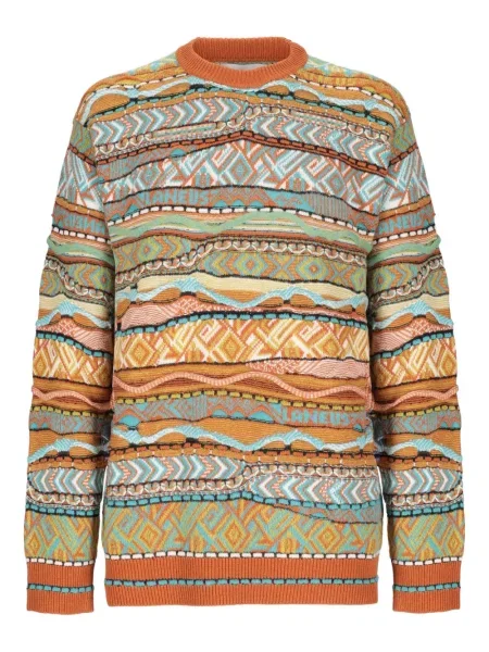 Pulover Laneus cu imprimeu geometric cu decolteu rotund portocaliu