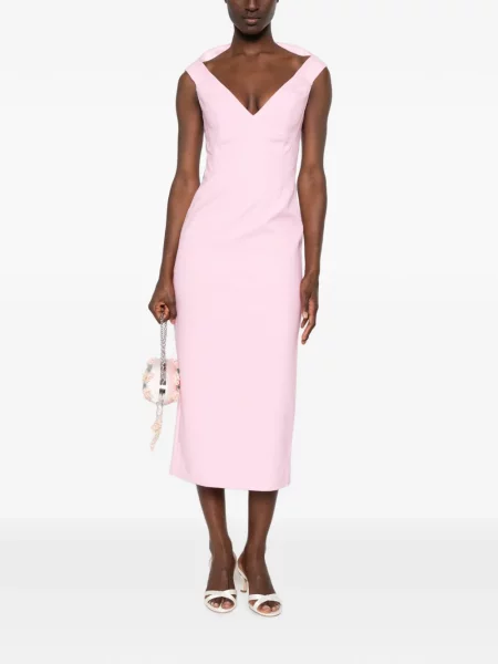 Rochie midi Solace London fără mâneci cu decolteu în V roz