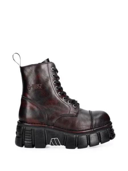 Botine New Rock cu șireturi cu platformă din dantelă roșu