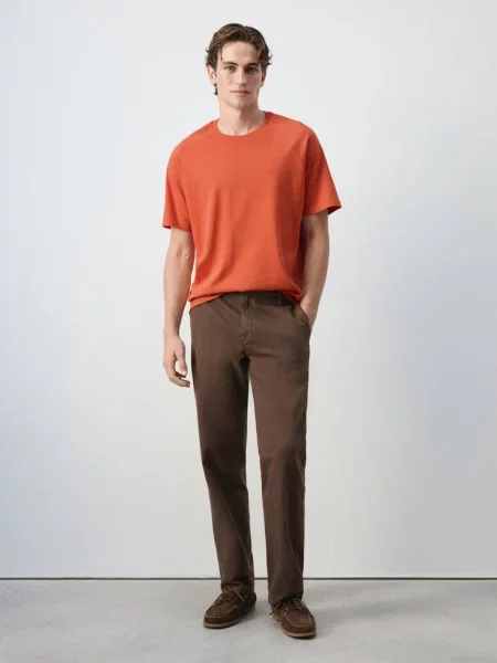 Koszulka relaxed fit z mieszanki bawełny i lnu średni róż Mężczyzna S MANGO MAN