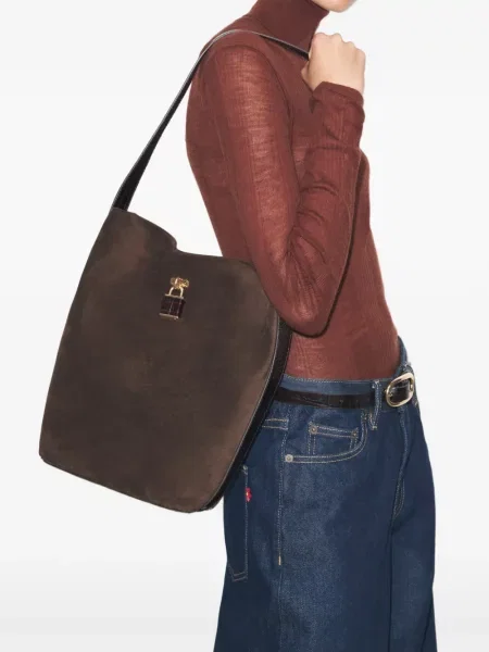 Geantă Tory Burch din piele de căprioară maro