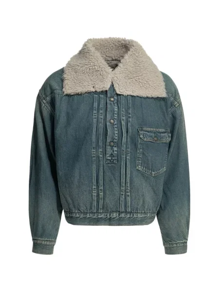 Gulerat geacă de blugi Kapital din fleece albastru