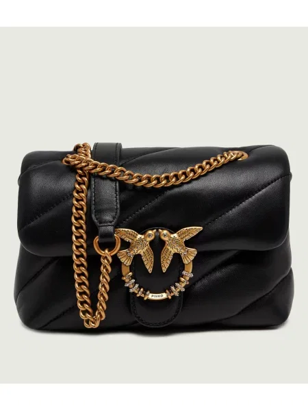 Pinko De piele geantă pe umăr Puff Mini New Buckle maro