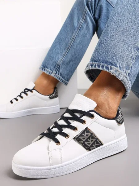 Sneakers Alb-Negri cu Siret și Inserții Danthe alb