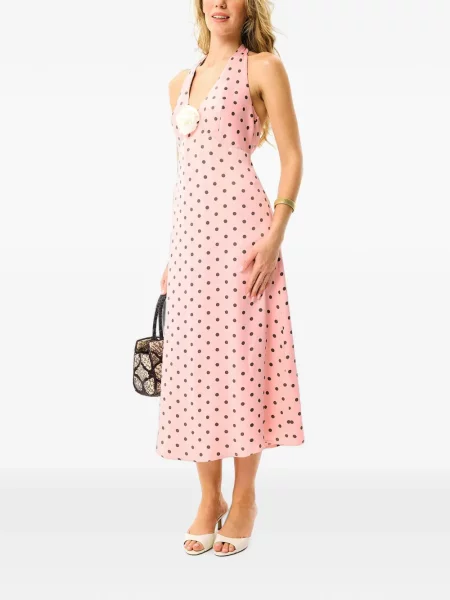Rochie midi Sleeper cu buline cu gât halter roz