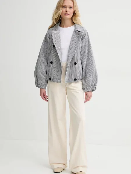 Sessun kurtka z domieszką lnu granatowy przejściowa