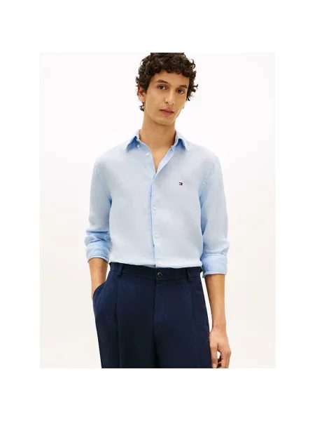 Lniana koszula Tommy Hilfiger casual niebieska