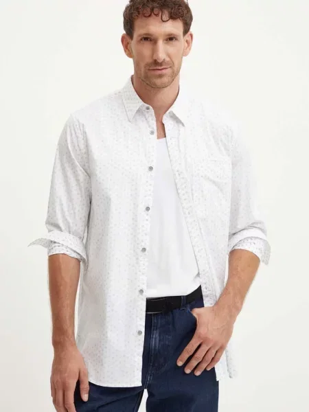 Риза Guess COLLIN мъжка със стандартна кройка с класическа яка бяло