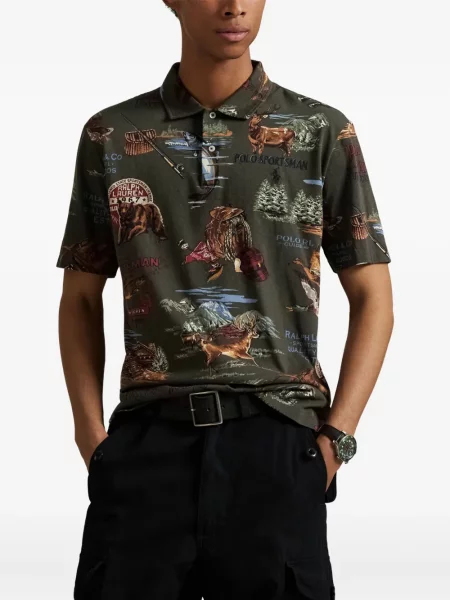 Kratak samt polo majica Polo Ralph Lauren s vezom crna