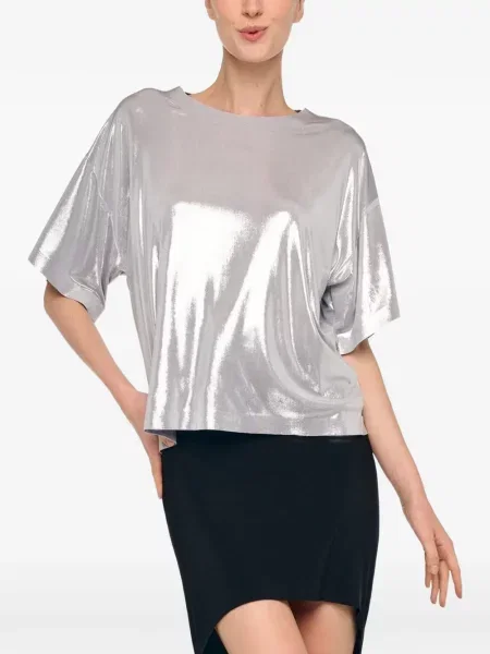 Tricou Norma Kamali scurt argintiu