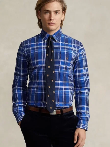 Риза Polo Ralph Lauren мъжка със стандартна кройка с яка с копче синьо