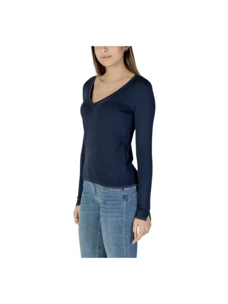 Dzianinowy sweter Liu Jo z dekoltem w serek niebieski