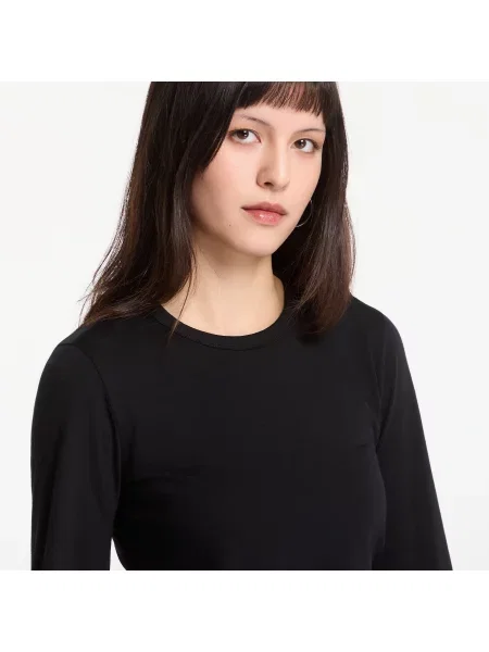 TRIČKO S DLOUHÝM RUKÁVEM WOOL CINCHED DRAPE černé