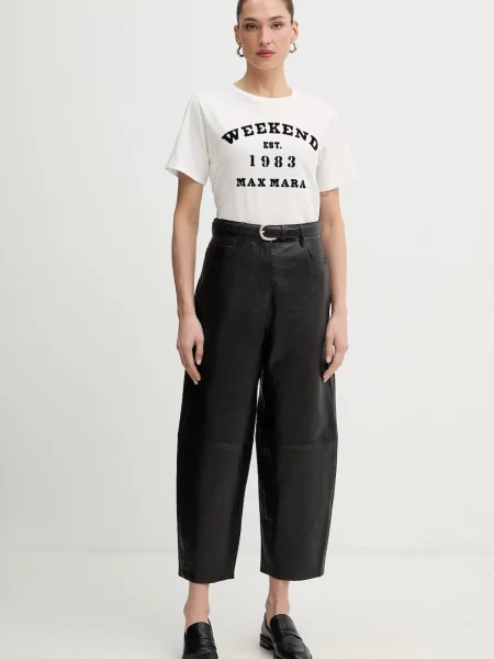 Шкіряні штани Weekend Max Mara PAGANO фасон chinos висока посадка чорний