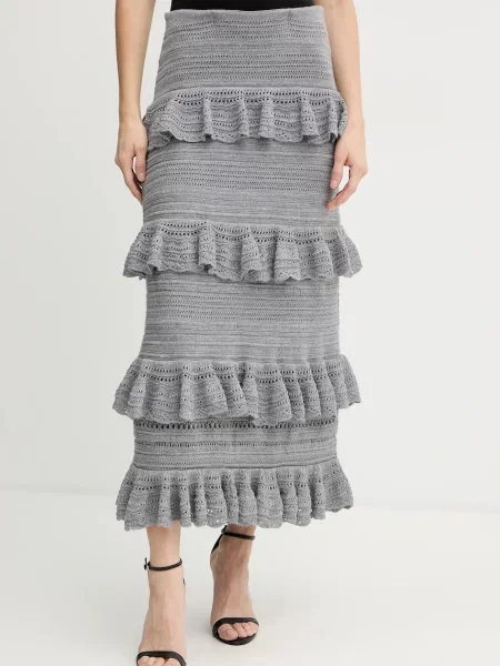 Luisa Spagnoli fustă de lână midi drept gri