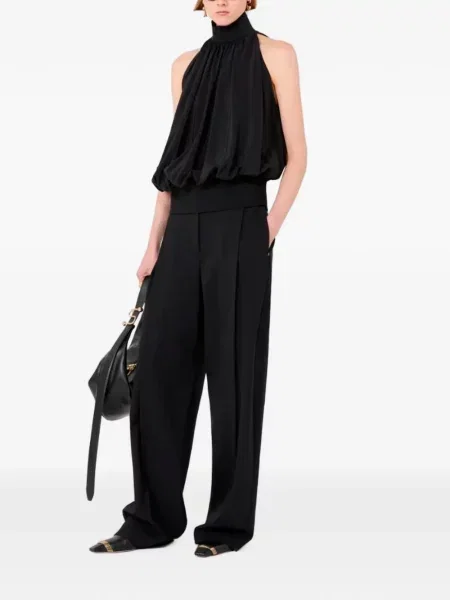 Top Sportmax de mătase cu gât halter negru