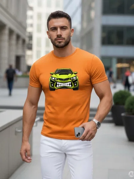 T-shirt z nadrukiem auta Dstreet pomarańczowy