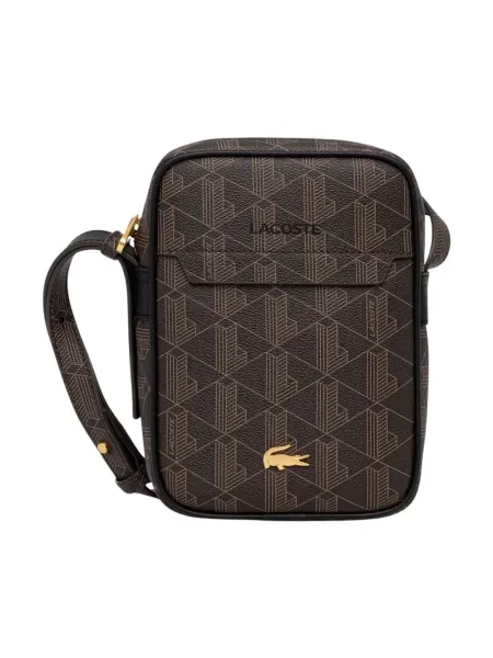 Torba na ramię z nadruk z logo model Blend Vertical Camera Bag' Lacoste brązowa