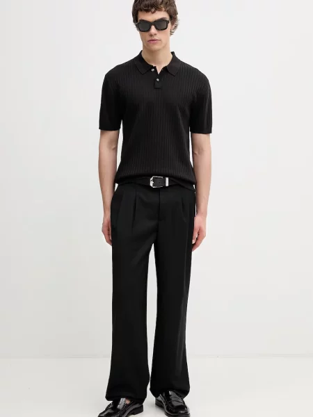 Calvin Klein pletena polo majica z viskozo črna