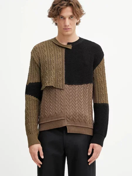 Andersson Bell pulover de lana Patchwork Asymmetric Crewneck verde