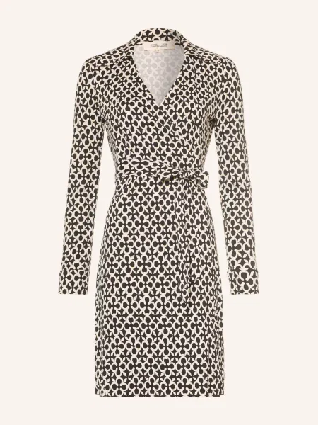Diane Von Furstenberg Zavinovací Šaty New Jeanne Z Hedvábí černá / hnědá bílá