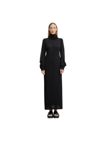Sukienka Hooded Knit maxi prosta czarny