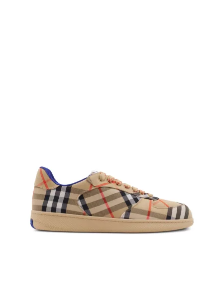 Sneakersy Burberry w kratę z nadrukiem skórzane beżowe