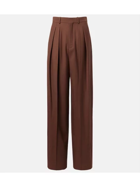Pantaloni Saint Laurent de lână plisate maro