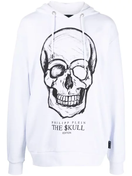 Hanorac cu glugă Philipp Plein cu imagine alb