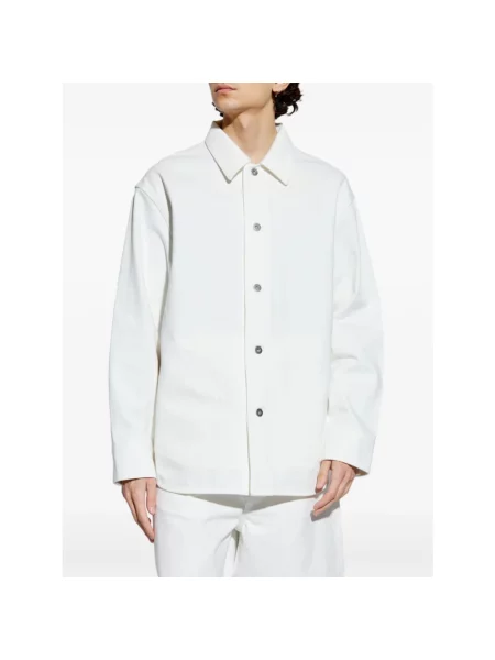 Kurtka jeansowa Jil Sander skórzana z paskiem biała