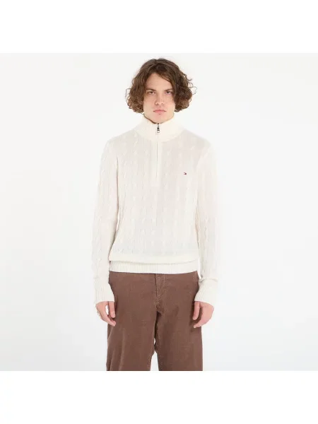 Sweter Tommy Hilfiger Lambswool Blend Cable Zip Mock Ivory Petal XL