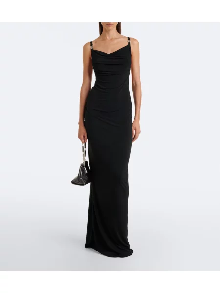 Rochie maxi Coperni din jerseu drapată cu spatele deschis negru