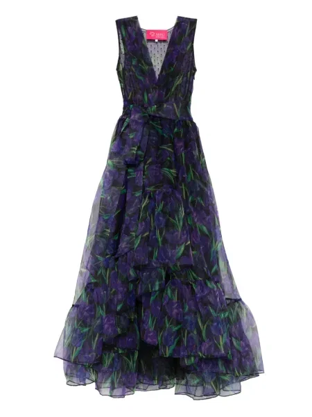 Rochie Miau By Clara Rotescu cu model floral cu volane de costum negru