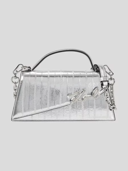 Кожена чанта Karl Lagerfeld сребристо