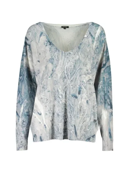 Pulover Desigual cu imagine cu decolteu în V cu imprimeu abstract albastru