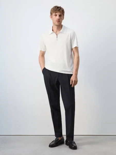Koszulka polo regular fit z suwakiem Mężczyzna S MANGO MAN biały