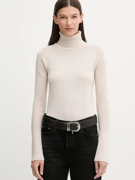 G-Star sweter wełniany 0 lekki z golfem beżowy