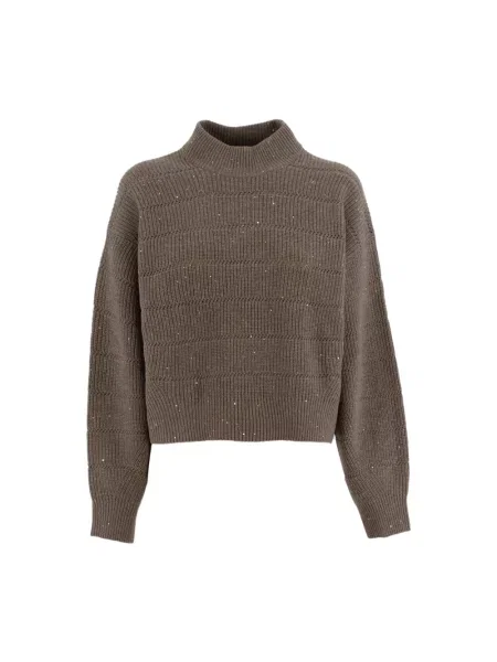 Sweter Brunello Cucinelli z cekinami brązowy