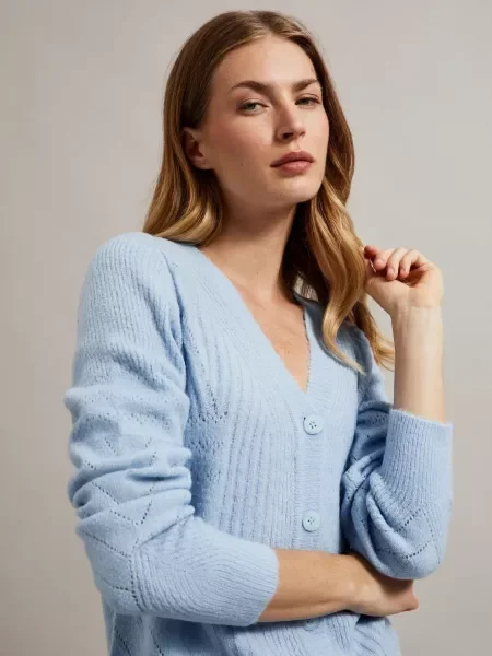 Pulover Moodo ajurat albastru