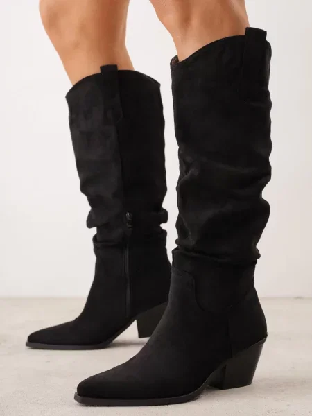 Cizme Ideal din piele cu toc conic conici negru