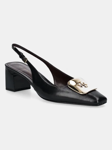 Кожени обувки с дебел Tory Burch Georgia Slingback с дебел с отворена черно
